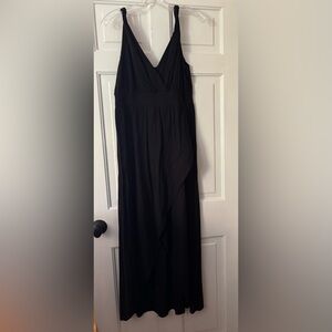 Garnet Hill Black Maxi Dress w/Asymmetrical Skirt and Twisted Straps